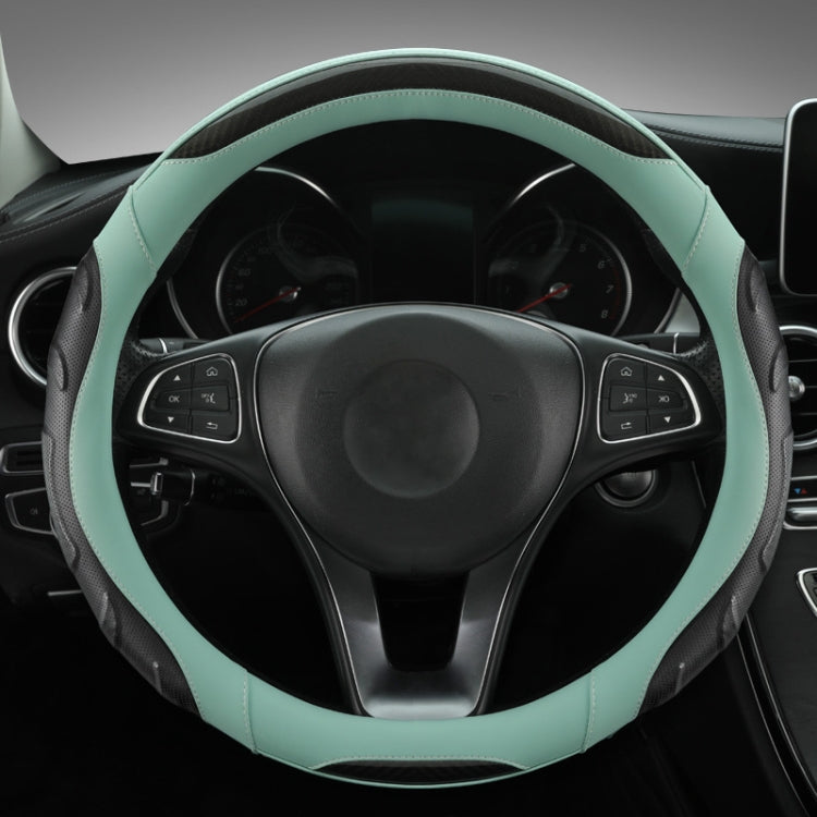 Leather Carbon Fiber Stitching Car Steering Wheel Set, Diameter: 38cm(Black Blue Round) - Steering Wheel Accessories by PMC TechLife | Online Shopping South Africa | PMC TechLife | Buy Now Pay Later Mobicred