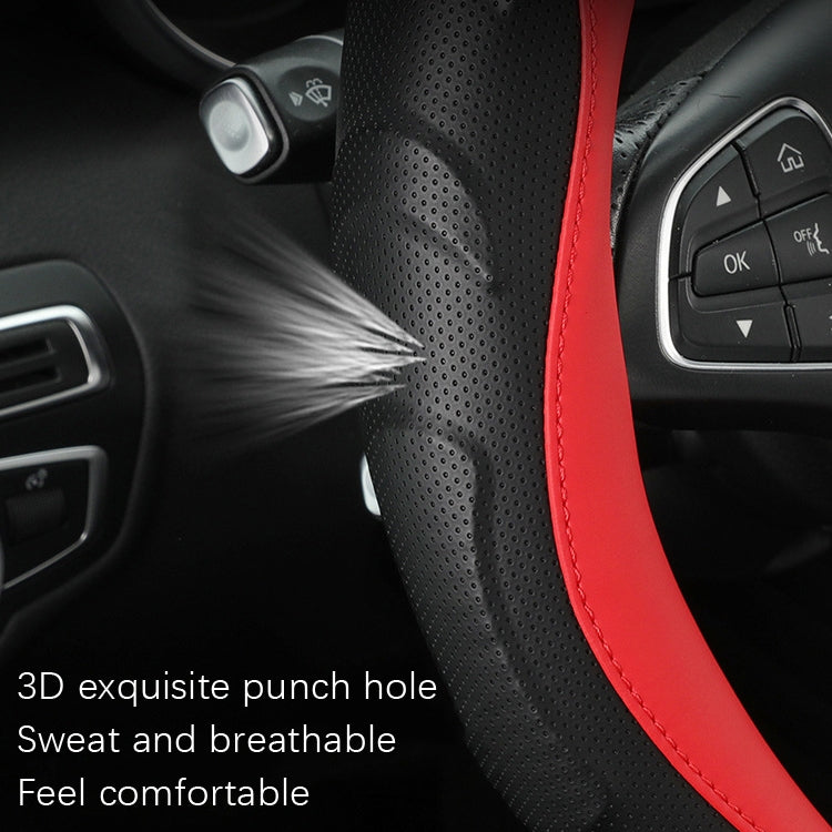 Leather Carbon Fiber Stitching Car Steering Wheel Set, Diameter: 38cm(Black Red D Shape) - Steering Wheel Accessories by PMC TechLife | Online Shopping South Africa | PMC TechLife | Buy Now Pay Later Mobicred