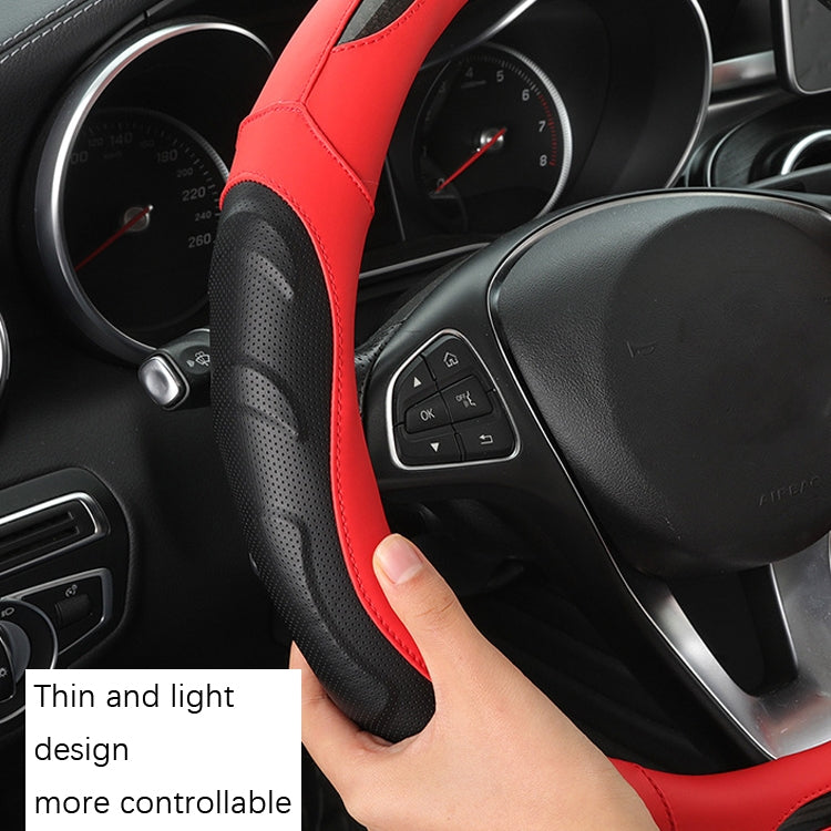 Leather Carbon Fiber Stitching Car Steering Wheel Set, Diameter: 38cm(Black Blue Round) - Steering Wheel Accessories by PMC TechLife | Online Shopping South Africa | PMC TechLife | Buy Now Pay Later Mobicred