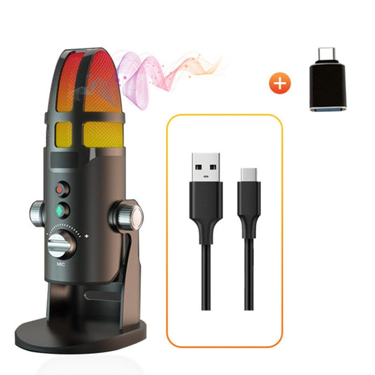 M9 RGB Condenser Microphone Built-in Sound Card,Style: Computer+Type-C - Microphone by PMC Jewellery | Online Shopping South Africa | PMC Jewellery | Buy Now Pay Later Mobicred