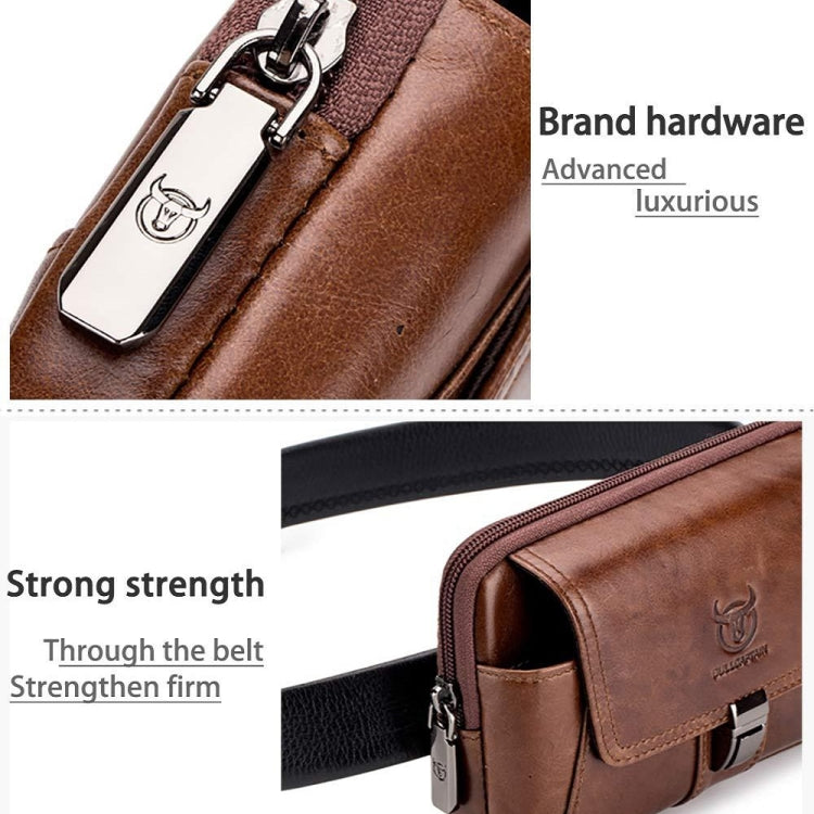 BULL CAPTAIN Multifunctional Leather Mobile Phone Small Waist Bag For Men(Vertical Black) - free shipping - PMC TechLife - Order now!