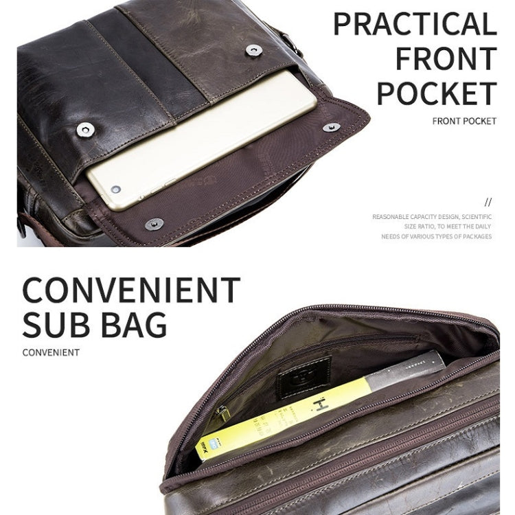 BULL CAPTAIN  Double Layer Leather One Shoulder Messenger Bag For Men(Beige) - free shipping - PMC TechLife - Order now!