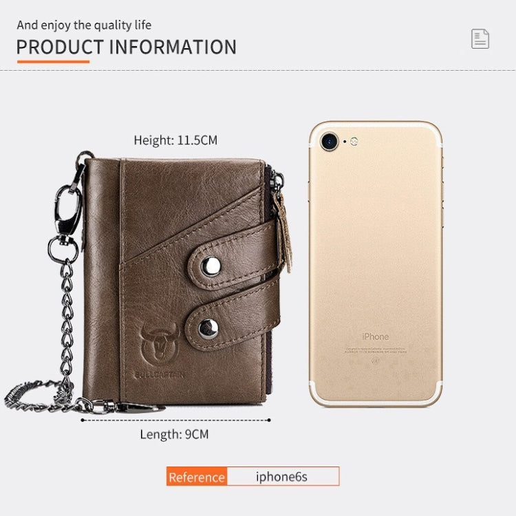BULL CAPTAIN  Leather Three-fold Zipper Wallet For Men(Yellow Brown) - Wallets by BULL CAPTAIN | Online Shopping South Africa | PMc TechLife | Buy Now Pay Later Mobicred