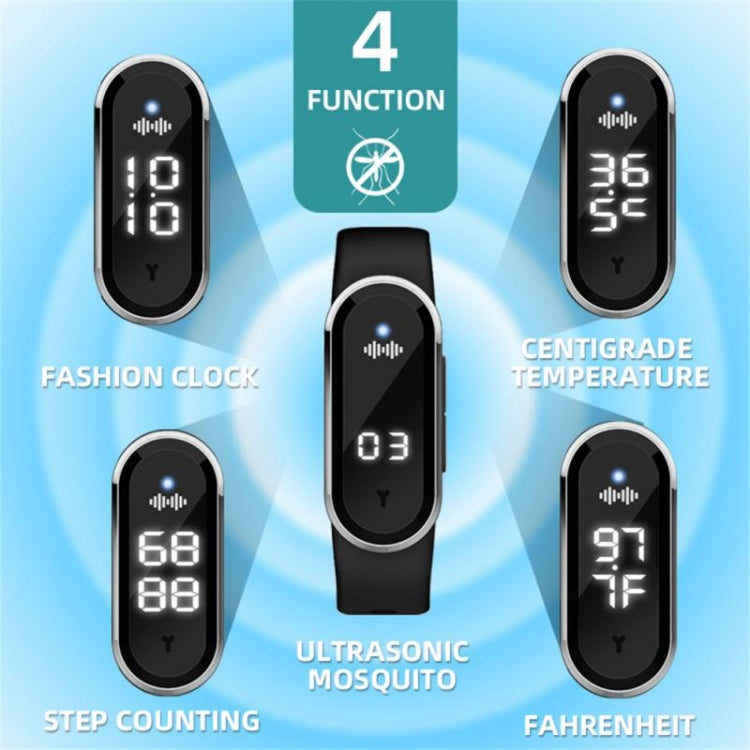 M21  Ultrasonic Mosquito Repellent Bracelet with Step Counter & Clock & Temperature Function(Black) - Repellent Wristband by PMC TechLife | Online Shopping South Africa | PMC TechLife | Buy Now Pay Later Mobicred