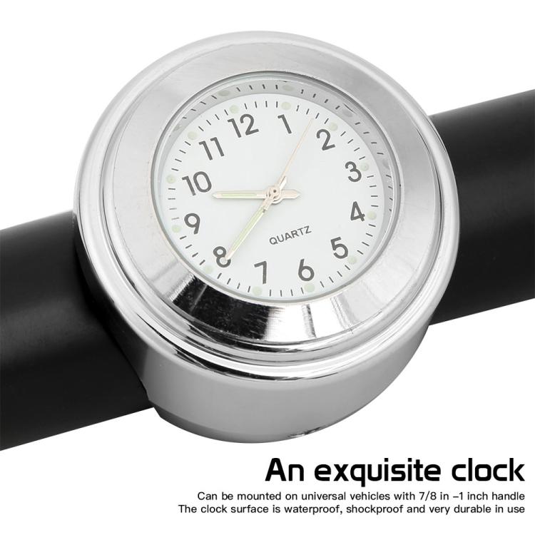 Aluminum Alloy Plating Motorcycle Handlebar Clock(Silver Shell White Background) - free shipping - PMC TechLife - Order now!