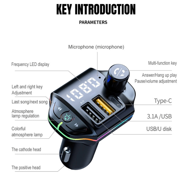A10 Colorful Atmosphere Light FM Bluetooth Transmitter Car Charger - Bluetooth Car Kits by PMC TechLife | Online Shopping South Africa | PMC TechLife | Buy Now Pay Later Mobicred