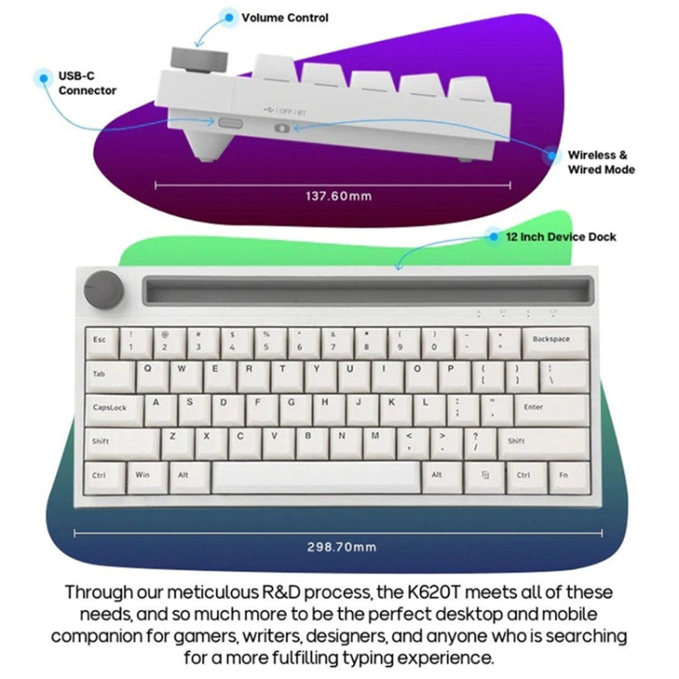 Ajazz K620T 62 Keys Bluetooth Wireless Dual Mode Mechanical Keyboard, Style: Blue Shaft (White) - free shipping - PMC Jewellery - Order now!