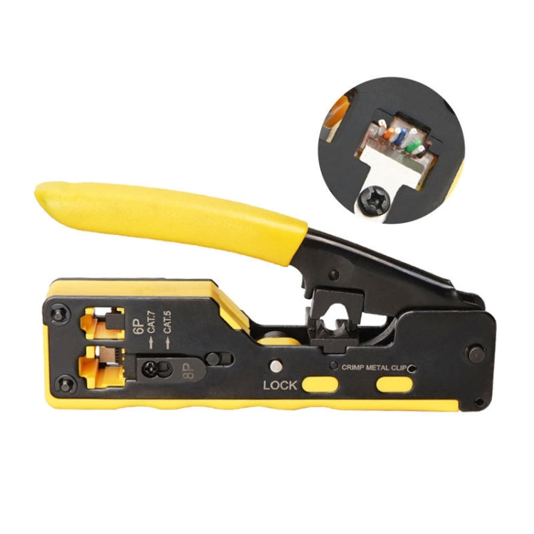 6P8P Seven-type Through-hole Crystal Head  Wire Stripping Tool Network Cable Pliers(Yellow) - Lan Cable and Tools by PMC TechLife | Online Shopping South Africa | PMC TechLife