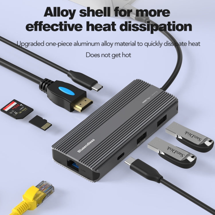 Blueendless 8K/30Hz Type-C To Gigabit Ethernet USB3.1 Docking Station(8 in 1) - free shipping - PMC Jewellery - Order now!