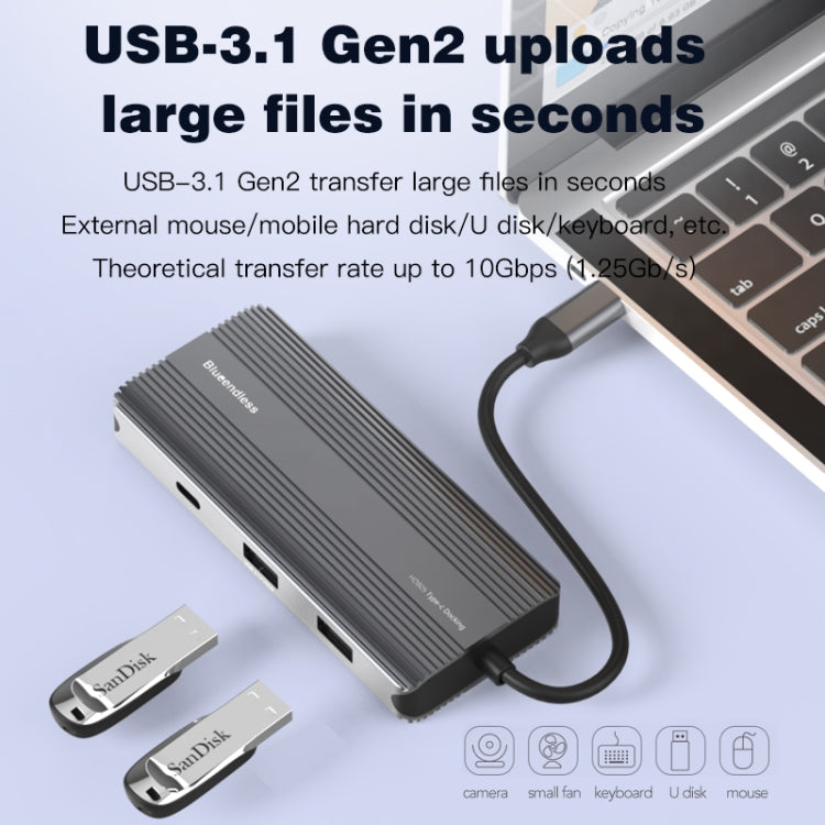 Blueendless 8K/30Hz Type-C To Gigabit Ethernet USB3.1 Docking Station(8 in 1) - free shipping - PMC Jewellery - Order now!