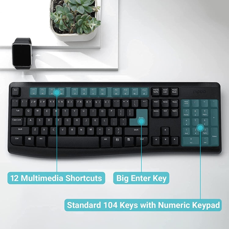 Rapoo X1800PRO 104 Keys Waterproof Multimedia Wireless Keyboard Mouse Set(Black) - free shipping - PMC Jewellery - Order now!