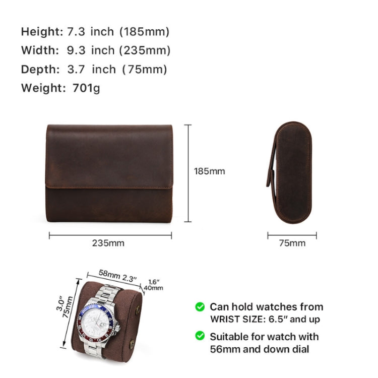 CONTACTS FAMILY Vintage Crazy Horse Leather Outdoor Travel Watch Case(Brown) - free shipping - PMC TechLife - Order now!