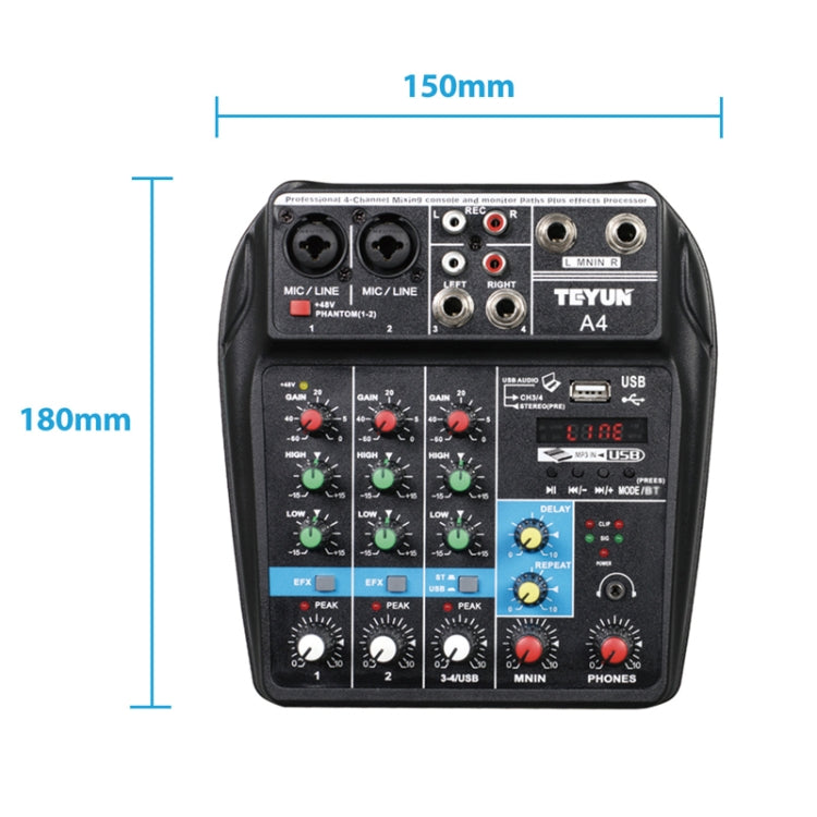 TEYUN A4 4-way Small Microphone Digital Mixer Live Recording Effector(US Plug) - Live Sound Effects Processors by TEYUN | Online Shopping South Africa | PMC Jewellery | Buy Now Pay Later Mobicred