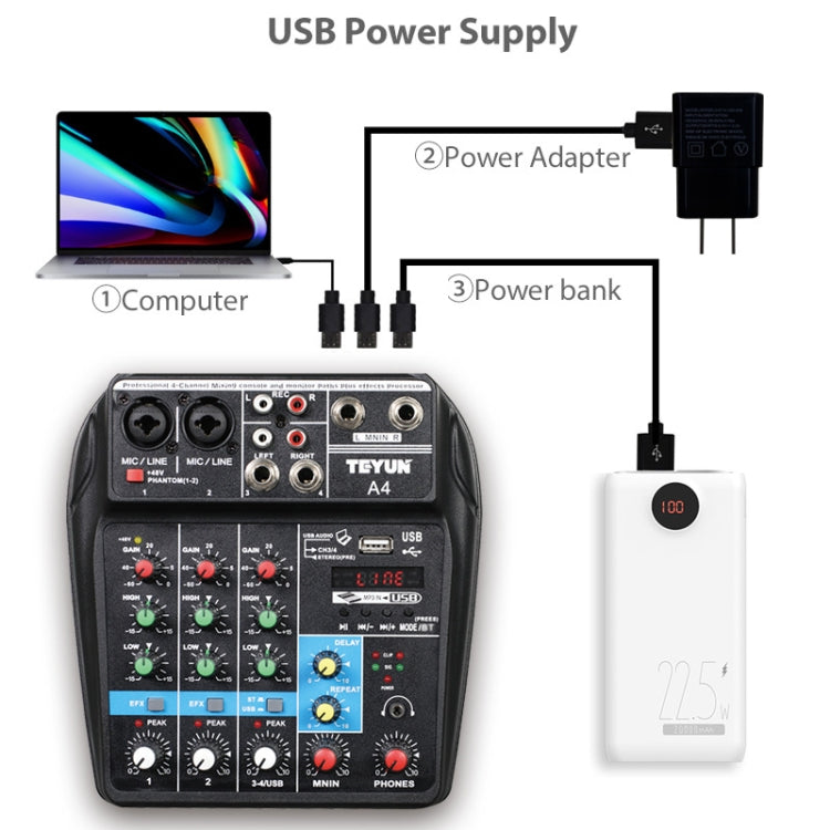 TEYUN A4 4-way Small Microphone Digital Mixer Live Recording Effector(US Plug) - Live Sound Effects Processors by TEYUN | Online Shopping South Africa | PMC TechLife | Buy Now Pay Later Mobicred