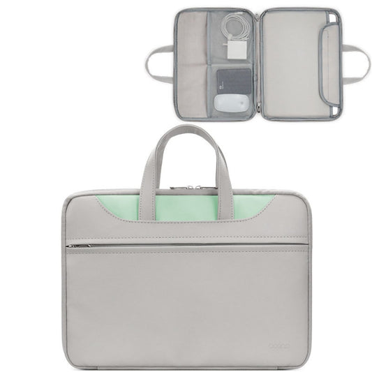 Baona BN-Q006 PU Leather Full Opening Laptop Handbag For 13/13.3 inches(Gray+Mint Green) - 13.3 inch by Baona | Online Shopping South Africa | PMC Jewellery | Buy Now Pay Later Mobicred