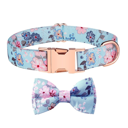 Rose Gold Buckle Pet Detachable Bow Collar, Size: XL 2.5x43-70cm(Blue Bellland) - Collars by PMC Jewellery | Online Shopping South Africa | PMC Jewellery