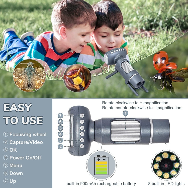 Children Camera Microscope USB Electronic Microscope Digital Magnifying Glass(Silver Gray) - free shipping - PMC Jewellery - Order now!
