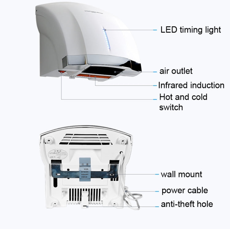 Interhasa  220V 1800W Hot and Cold Switching Electric Hand Dryer,Model: A1002 Gold,CN Plug - free shipping - PMC TechLife - Order now!