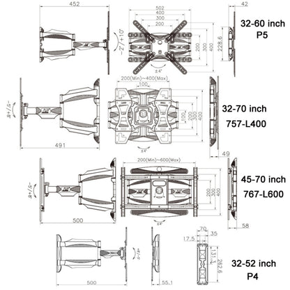 NORTH BAYOU Telescopic Swivel TV Monitor Wall Mount Bracket For 45-70 inch - TV Brackets & Mounts by NORTH BAYOU | Online Shopping South Africa | PMC Jewellery | Buy Now Pay Later Mobicred