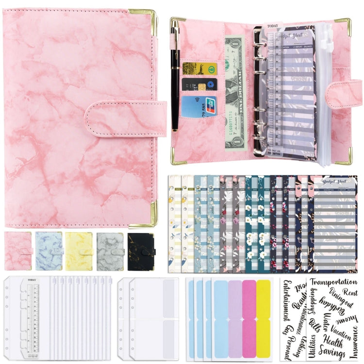 A6 Binder Budget Book Marbled Notebook PU Leather Binder(Pink) - Notebooks by null | Online Shopping South Africa | PMC TechLife | Buy Now Pay Later Mobicred