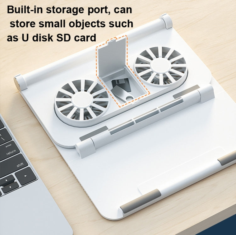 D33  2 Fan Laptop Cooling Bracket Folding Portable Liftable Tablet Bracket(White) - Cooling Pads by PMC Jewellery | Online Shopping South Africa | PMC Jewellery | Buy Now Pay Later Mobicred