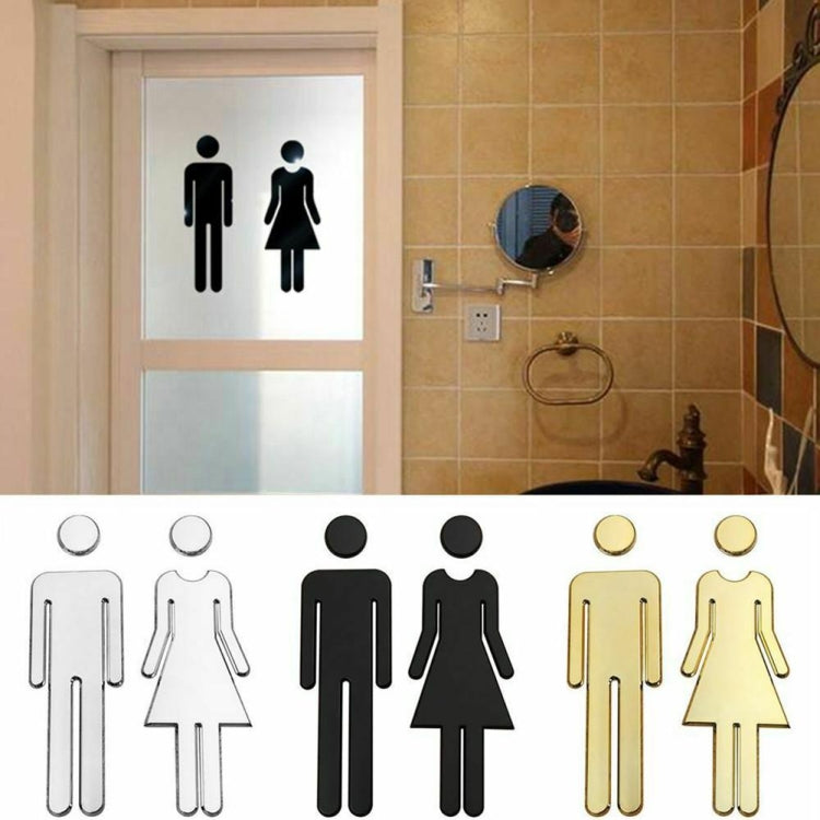 2 PCS 20cm 3D DIY Man & Woman Toilet Sticker WC Door Sign Decals Toilet Signs(Silver) - Ornaments by PMC Jewellery | Online Shopping South Africa | PMC Jewellery