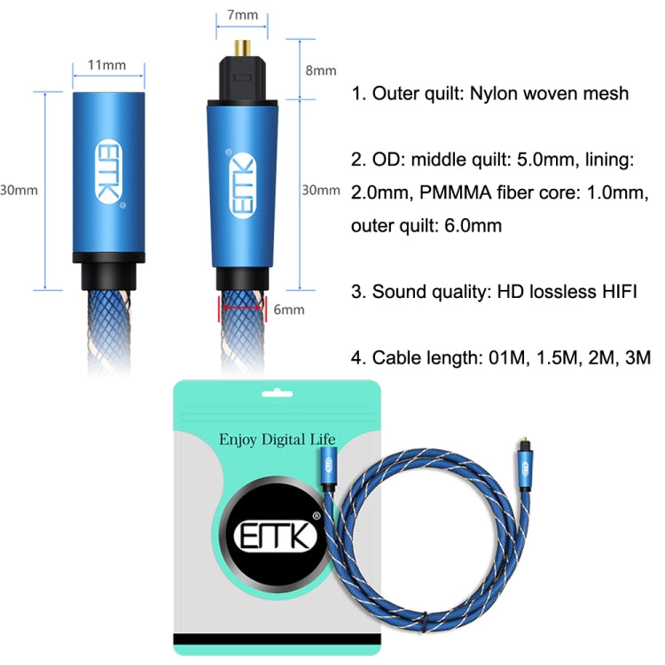 EMK Male To Female SPDIF Paired Digital Optical Audio Extension Cable, Cable Length: 1.5m (Blue) - Audio Optical Cables by EMK | Online Shopping South Africa | PMC Jewellery | Buy Now Pay Later Mobicred