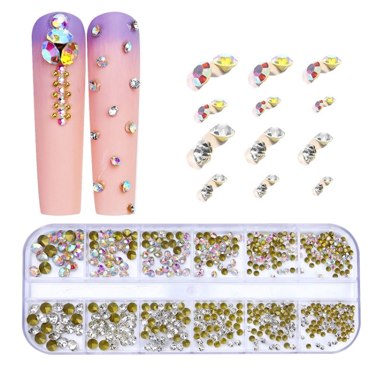 12 Grid Flat Bottom Shaped Nail Rhinestones Nail Decoration, Specification: 01 - Nail Stickers by PMC Jewellery | Online Shopping South Africa | PMC Jewellery | Buy Now Pay Later Mobicred