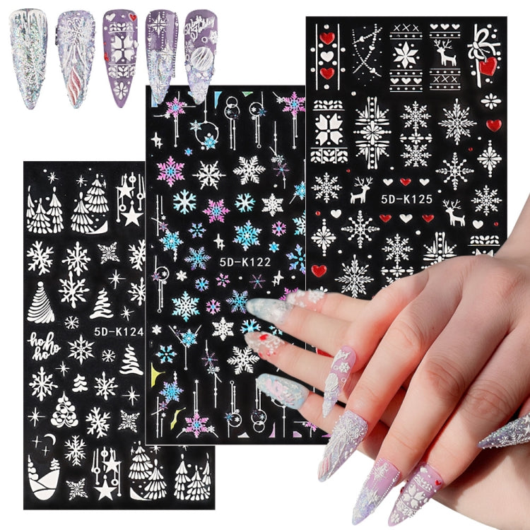 3 PCS 5D Embossed Nail Stickers Christmas Snowflake Elk Nail Stickers(5D-K126) - Nail Stickers by PMC Jewellery | Online Shopping South Africa | PMC Jewellery | Buy Now Pay Later Mobicred