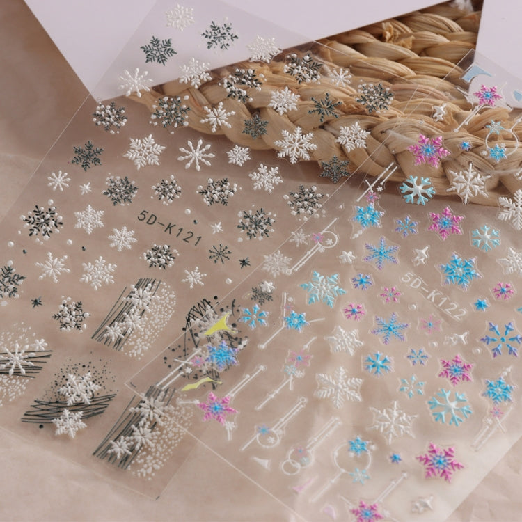 3 PCS 5D Embossed Nail Stickers Christmas Snowflake Elk Nail Stickers(5D-K126) - free shipping - PMC Jewellery - Order now!