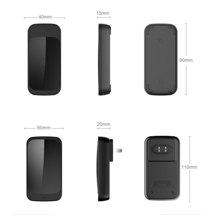 C03 1 For 1 Home Wireless IP44 Waterproof Touch Sensor Doorbell(EU Plug Black) - Wireless Doorbell by PMc TechLife | Online Shopping South Africa | PMc TechLife | Buy Now Pay Later Mobicred