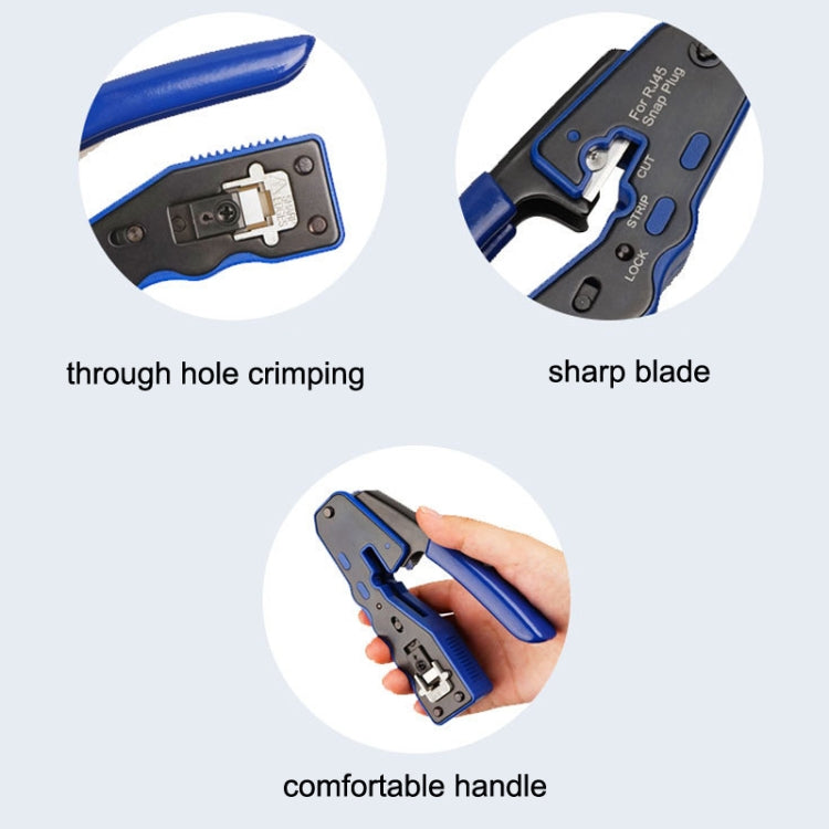 Rj45 8P Through-hole Crystal Head Connector Jacket Network Tool Stripping Wire Cable Pliers Set(Blue) - Lan Cable and Tools by PMC Jewellery | Online Shopping South Africa | PMC Jewellery