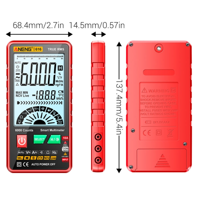 ANENG 616 Automatic High-precision Digital Display Capacitance Multimeter, Color: Red(Color Box) - free shipping - PMC TechLife - Order now!