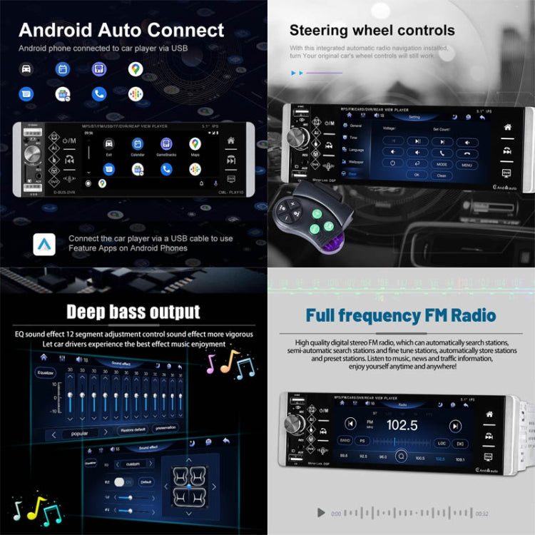 A2905 5.1 inch IPS Capacitive Screen Single Butt Carplay Player, Style: Standard+8 Light Camera - Car MP3 & MP4 & MP5 by PMC TechLife | Online Shopping South Africa | PMC TechLife | Buy Now Pay Later Mobicred
