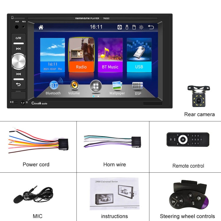 7622C 6.2 inch Dual Spindle HD Car Universal MP5 Carplay Player, Style: Standard+8 Light Camera - Car MP3 & MP4 & MP5 by PMC Jewellery | Online Shopping South Africa | PMC Jewellery | Buy Now Pay Later Mobicred