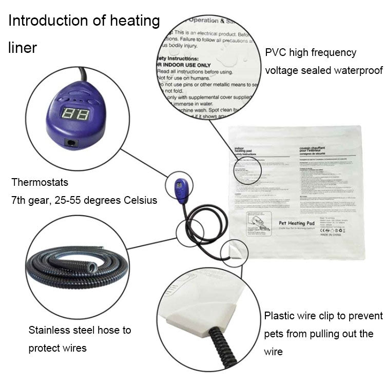 65x40cm Blue 12V Low Voltage Multifunctional Warm Pet Heating Pad Pet Electric Blanket(US Plug) - Pads by PMC TechLife | Online Shopping South Africa | PMC TechLife | Buy Now Pay Later Mobicred