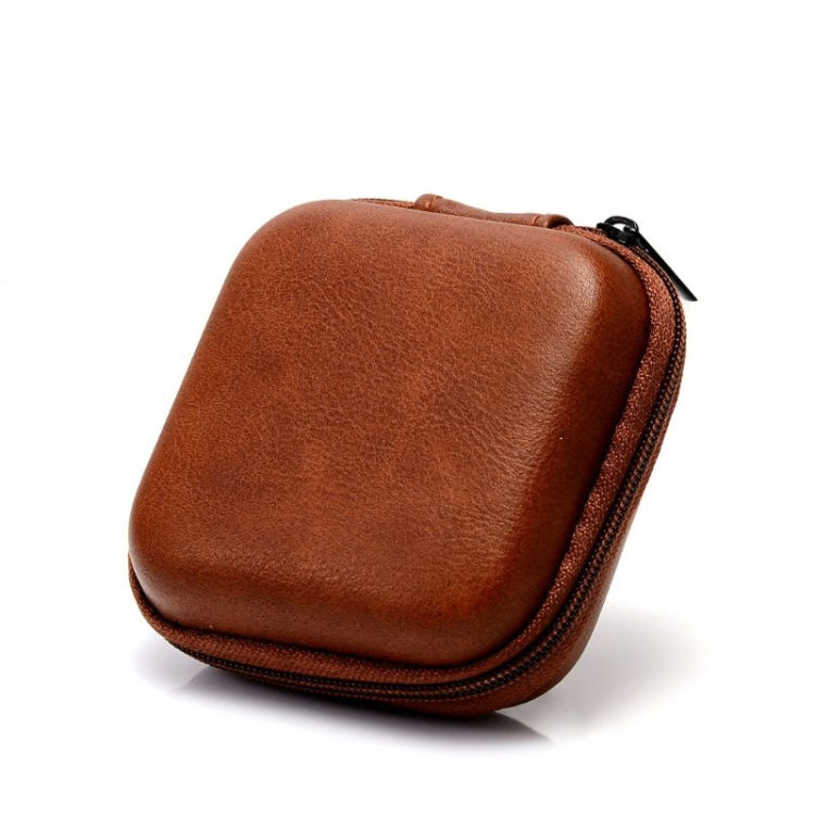 Retro Leather USB Data Cable Storage Bag Earphone Headset Case Pouch Box(Brown) - Digital Storage Bag by PMC TechLife | Online Shopping South Africa | PMC TechLife