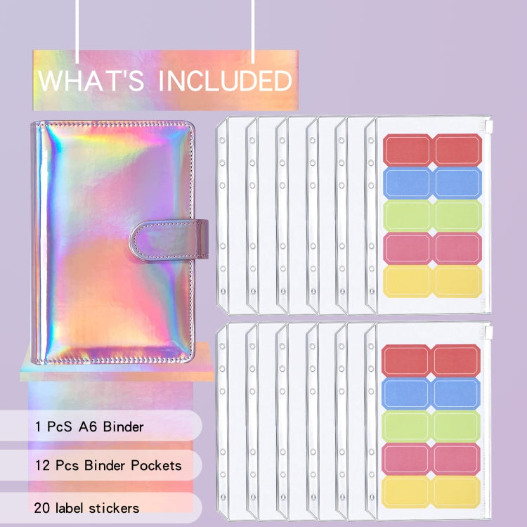 A6 Dazzling Color Loose-leaf Handbook Laser Macaroon PU Cash Budget Book(Blue) - Notebooks by PMc TechLife | Online Shopping South Africa | PMc TechLife | Buy Now Pay Later Mobicred