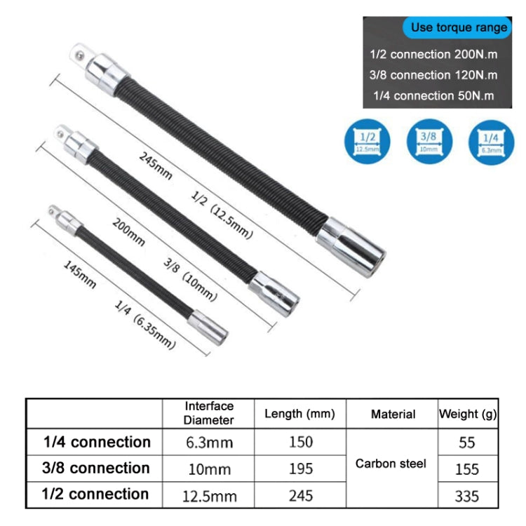 3 PCS/Set 1/4-3/8-1/2 Sleeve Extension Bendable Universal Joint Rod, Color: Black - Hand Tool Sets by PMC TechLife | Online Shopping South Africa | PMC TechLife | Buy Now Pay Later Mobicred