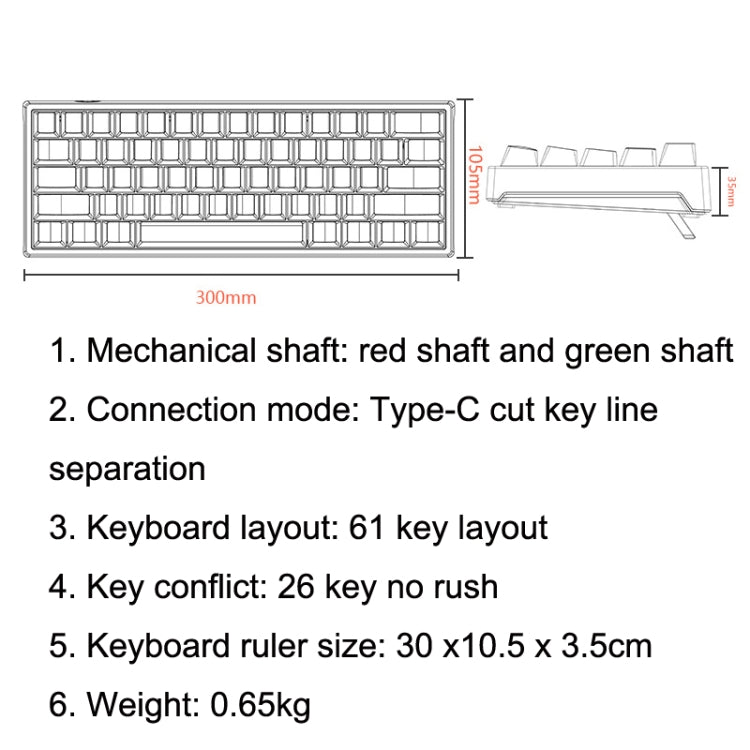 LEAVEN K620 61 Keys Hot Plug-in Glowing Game Wired Mechanical Keyboard, Cable Length: 1.8m, Color: Black White Red Shaft - Wired Keyboard by LEAVEN | Online Shopping South Africa | PMC Jewellery | Buy Now Pay Later Mobicred