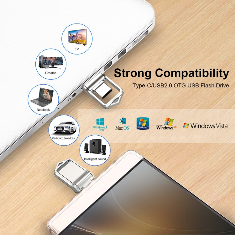 128GB USB 2.0 + Type-C/USB-C High Speed Mini Computer and Phone Dual-purpose Rotary U Disk(Silver) - USB Flash Drives by PMC Jewellery | Online Shopping South Africa | PMC Jewellery | Buy Now Pay Later Mobicred