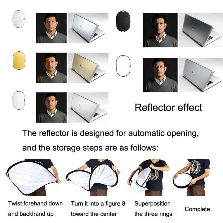 Selens  5 In 1 (Gold / Silver  / White / Black / Soft Light) Folding Reflector Board, Size: 60x90cm - free shipping - PMC TechLife - Order now!