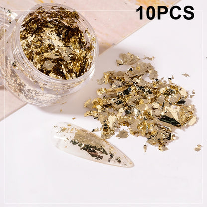 10 PCS K Gold Tin Foil Nail Decoration Nail Polish Adhesive Sticker(04 Light Gold) - Nail Stickers by PMC Jewellery | Online Shopping South Africa | PMC Jewellery | Buy Now Pay Later Mobicred