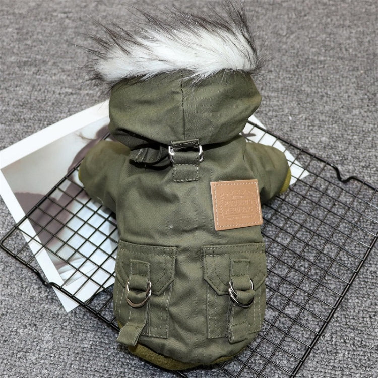 Thick Dog Clothes Pet Fur Vollar Hood Autumn Winter Cotton Coat, Color: Green(S) - Clothing by PMC Jewellery | Online Shopping South Africa | PMC Jewellery