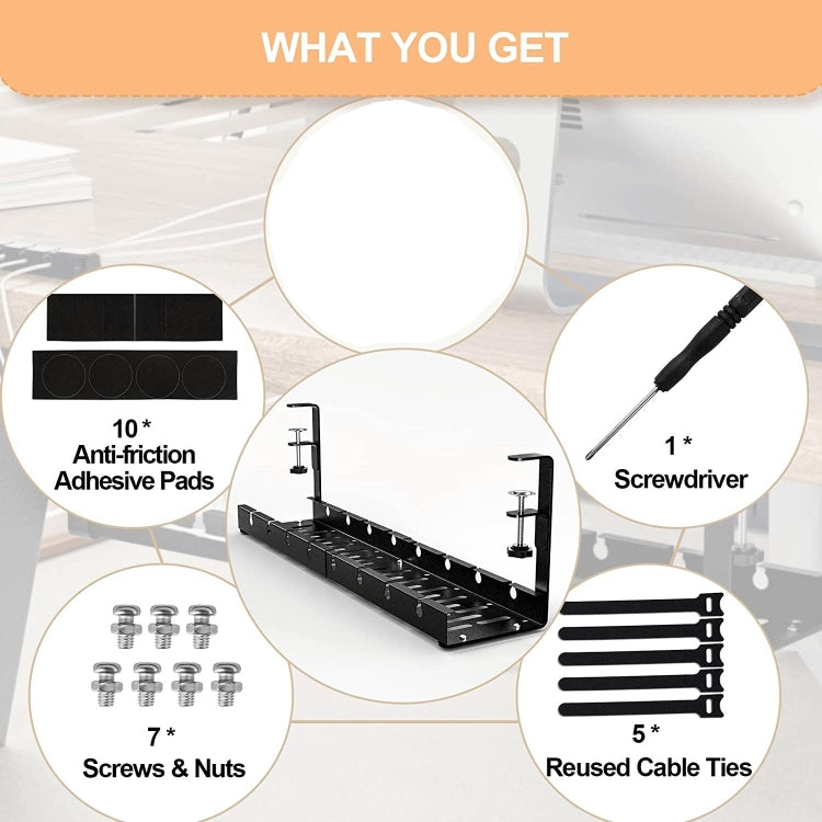 Stretchable Under Desk Cable Management Tray Carbon Steel Cable Organizer Cable Storage Rack(Black) - Shelf & Hooks by PMC TechLife | Online Shopping South Africa | PMC TechLife