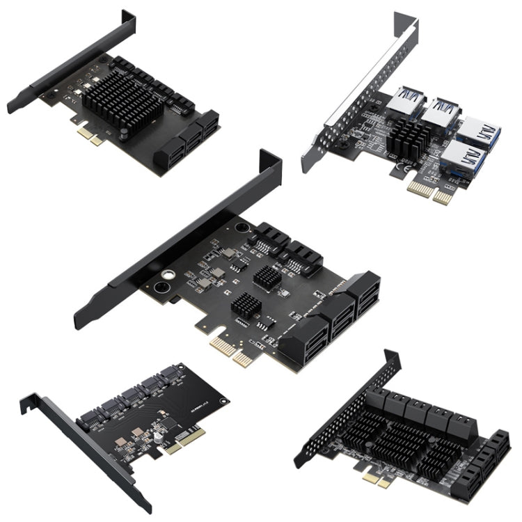 PCIE X1 To 10 Ports SATA3.0 Rotary Card Computer Desktop Solid State Hard Disk - Add-on Cards by PMC TechLife | Online Shopping South Africa | PMC TechLife