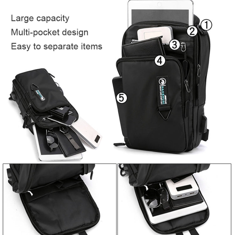 HAOSHUAI 1100-17 Men Chest Bag Casual Shoulder Bag USB Charging Chest Bag(Dark Blue) - Crossbody Bags by HAOSHUAI | Online Shopping South Africa | PMC Jewellery
