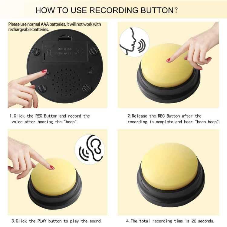 Pet Communication Button Dog Vocal Box Recording Vocalizer, Style: Recording Model(Yellow) - Training Aids by PMC Jewellery | Online Shopping South Africa | PMC Jewellery | Buy Now Pay Later Mobicred