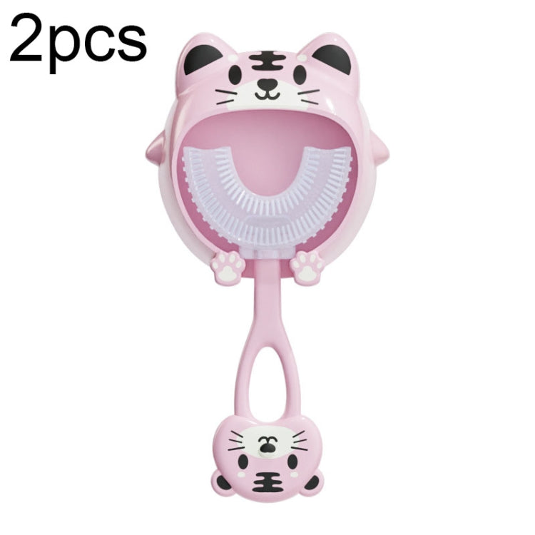 S8 2pcs Children Cartoon Animal Manual U-shaped Silicone Toothbrush for 2-12 Years Old(Pink Tiger) - Toothbrushes by PMC Jewellery | Online Shopping South Africa | PMC Jewellery | Buy Now Pay Later Mobicred