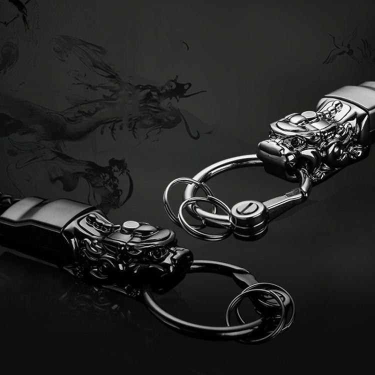Braided Leather Rope Brave Troops Keychain With LED Light Metal Pendant(White+Gray Rope) - Key Rings by PMC Jewellery | Online Shopping South Africa | PMC Jewellery | Buy Now Pay Later Mobicred